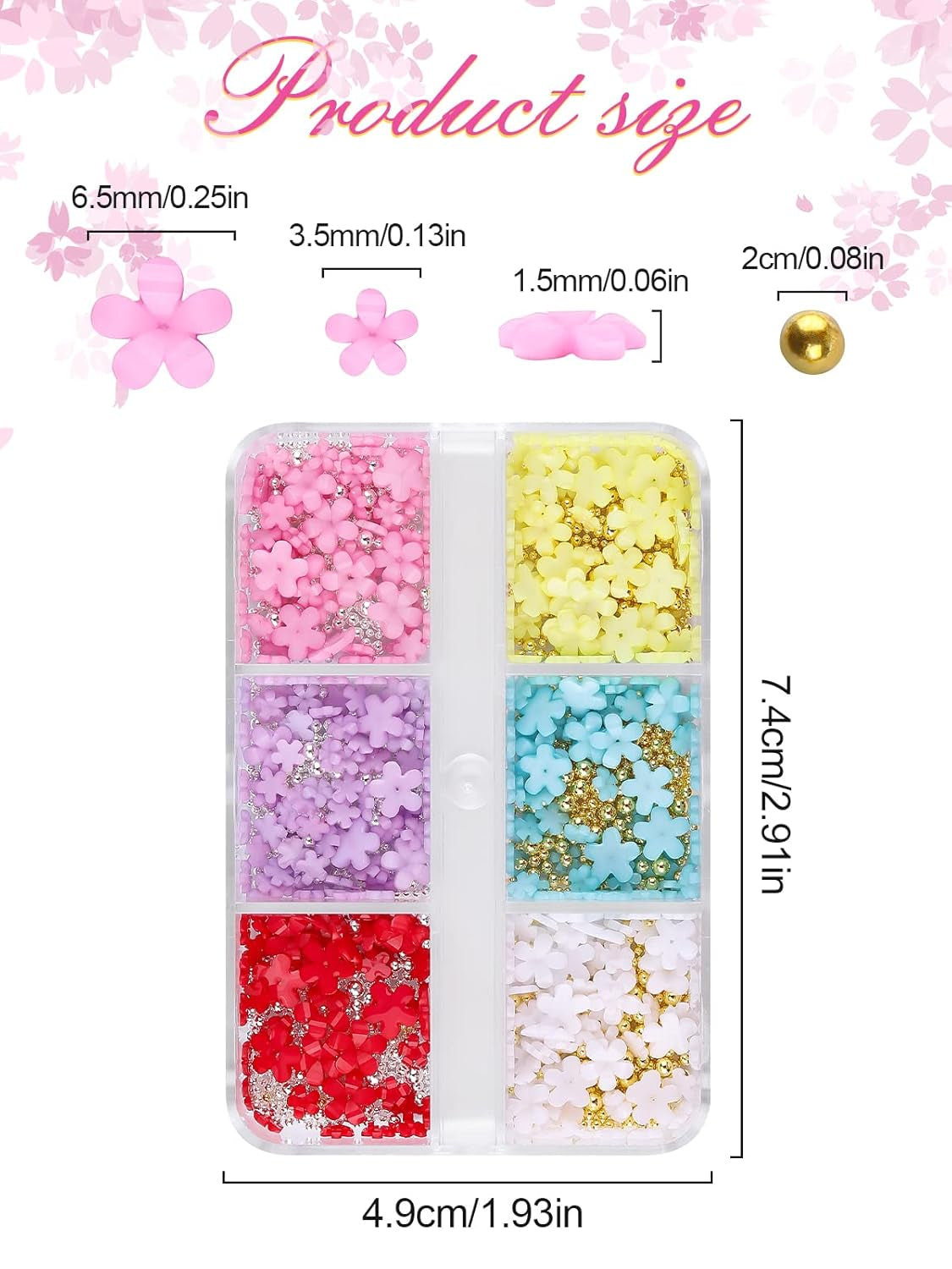 Kalolary Blumen Nail Art Charms, 3D-Acrylblumen für Nägel, fünf Blütenblätter, florale Ornamente, Nageledelsteine, Strasssteine, gemischte Metallperlen für DIY Nail Art Design, Schmuckherstellung (2 Boxen)