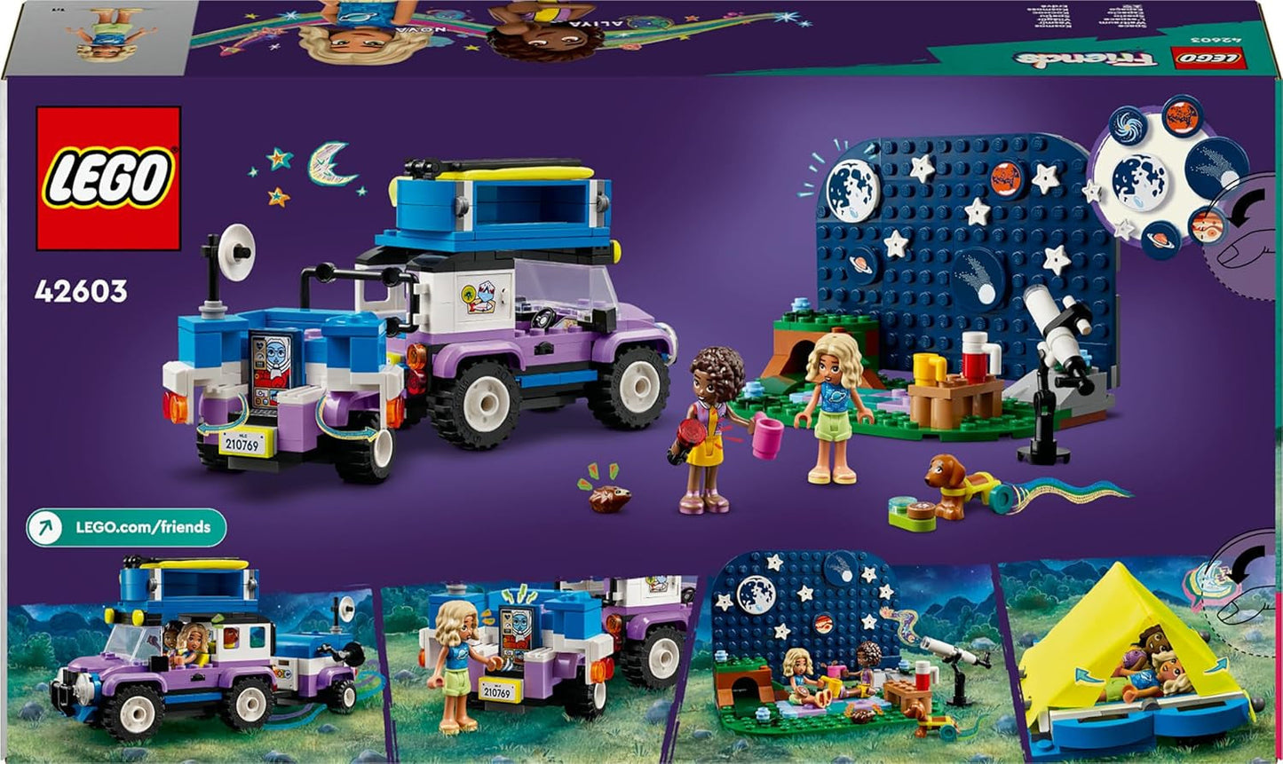 LEGO Friends Stargazer Campingfahrzeug-Set mit Geländefahrzeug und Spielzeugteleskop, Geschenk für Mädchen und Jungen ab 7 Jahren, inklusive Spielfiguren Nova, Aliya und einem Hund 42603 Bausets Besuchen Sie den LEGO-Store