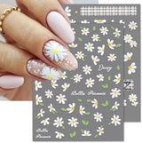 5D geprägte weiße Gänseblümchen-Nagelaufkleber, Blumen, Nagelaufkleber, Blumen, Folie, selbstklebende Aufkleber, Nagelkunstaufkleber, Gänseblümchen, Nageldekorationszubehör, Blumendesign-Aufkleber, Nagelkunst