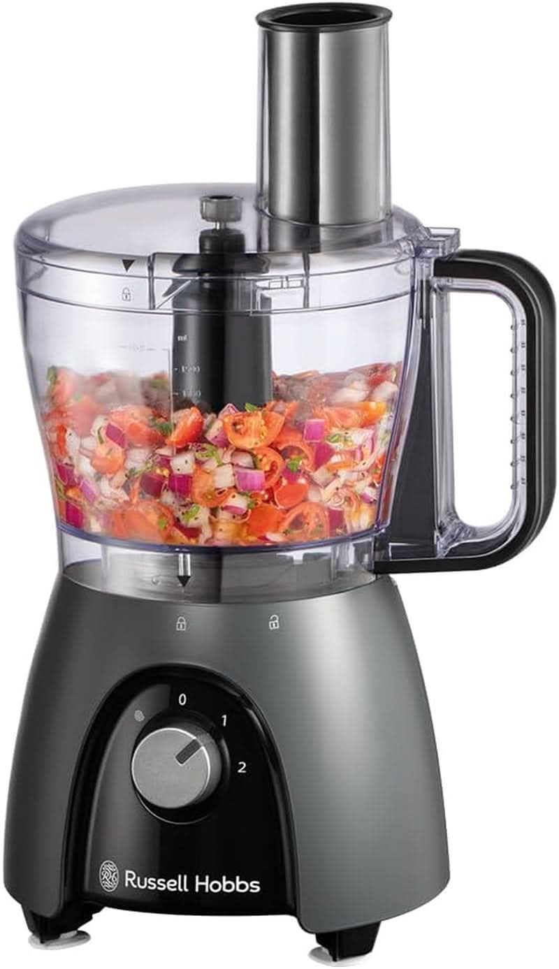Russell Hobbs Küchenmaschine [Mixer/Gemüsezerkleinerer/Tischmixer/Zerkleinerer/Mixer] Küchenmaschine (Kneten, Mischen und Schneiden), Matte Charcoal Kitchen Naty Shop