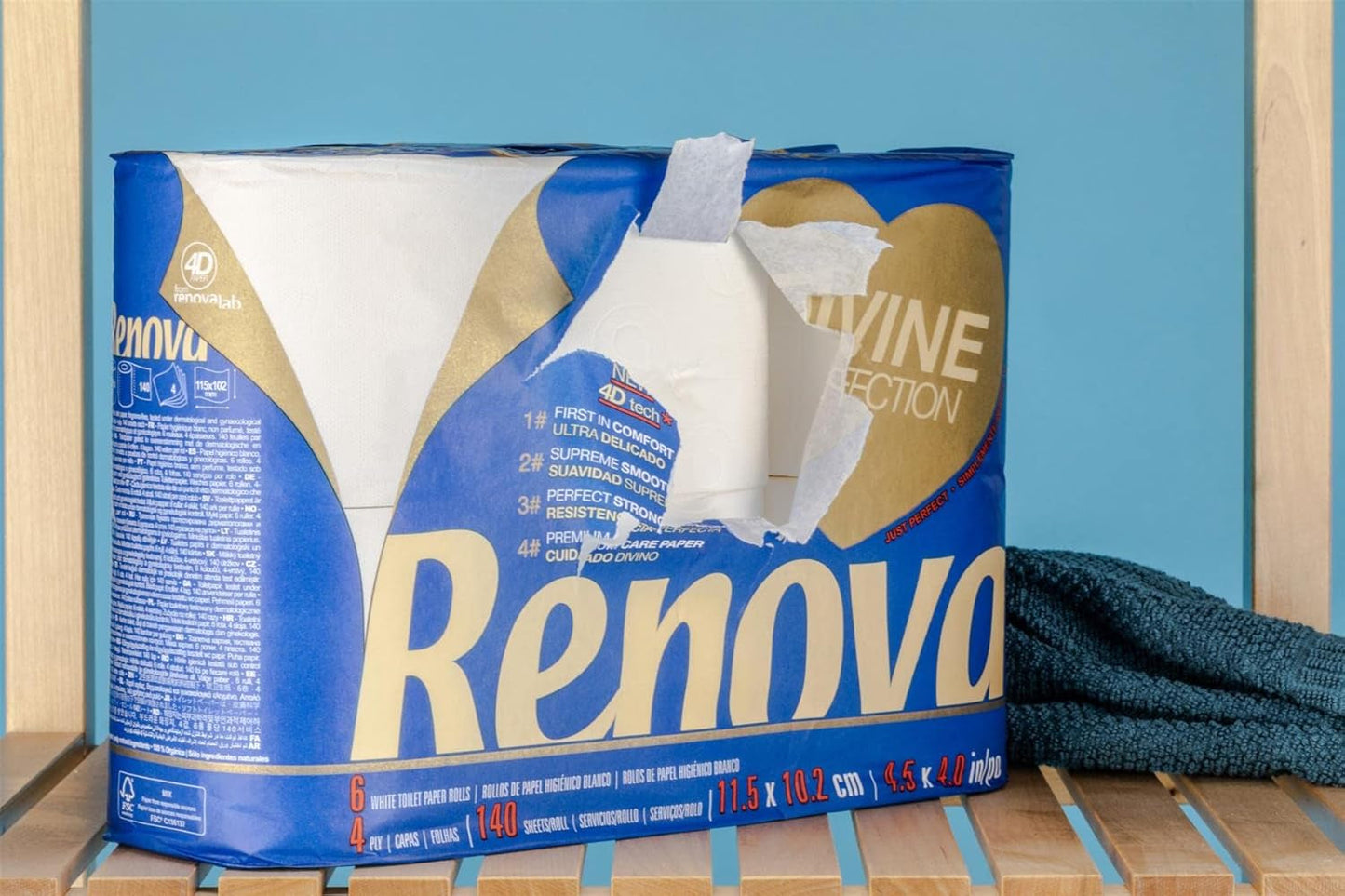 Renova Renova Divine Perfection Toilettenpapier, 42 Rollen, Premium-Toilettenpapier, 4-lagig, ultraweich, extra stark, dick, weich und saugfähig, FSC-zertifiziertes Papier, 4400 g