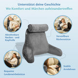 Ella Lesekissen für Bett und Sofa mit abnehmbarer Nackenrolle – Rückenkissen fürs Bett – Lesekissen aus Memory-Schaum mit Armlehnen, ideal zum Lesen, Fernsehen, Entspannen oder als Rückenstütze – Grau