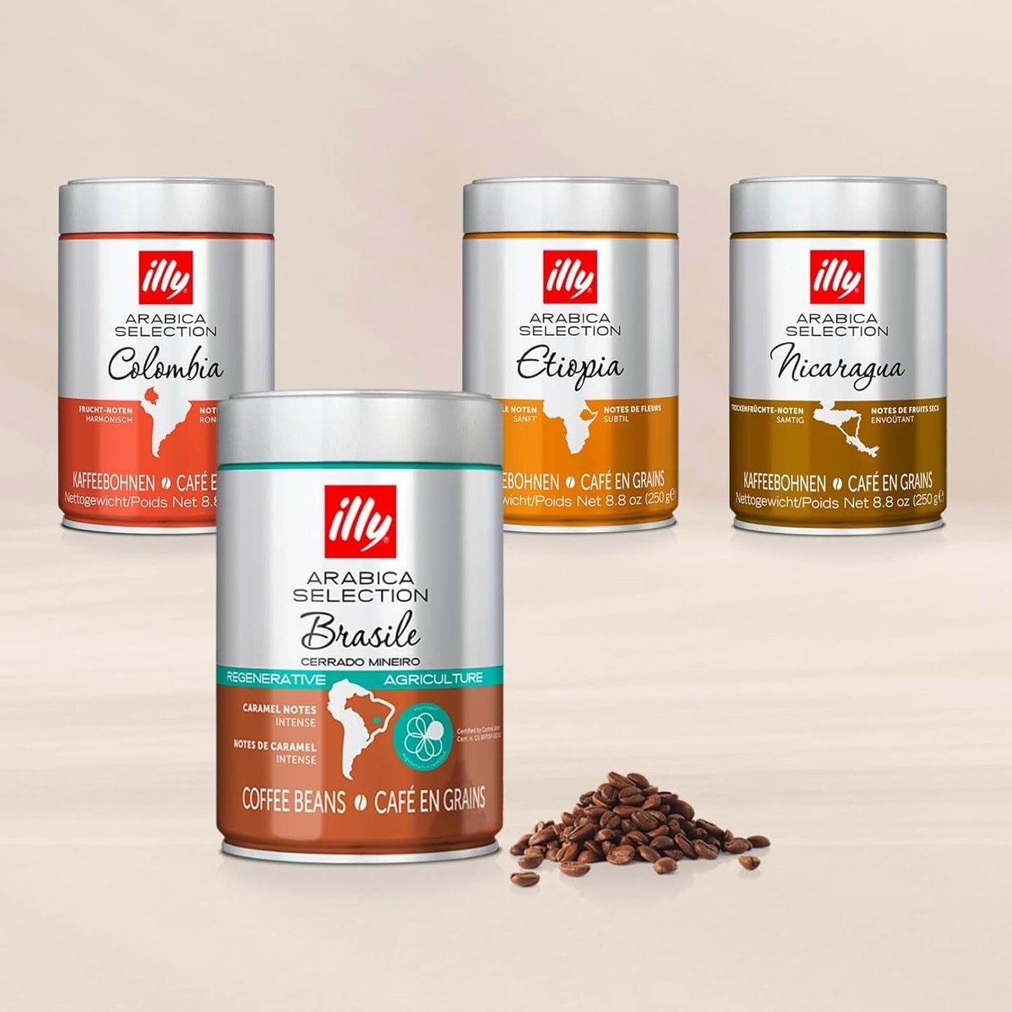illy, Kaffeebohnen Arabica Selection Costa Rica, 100% Arabica mit Karamell-, Schokoladen- und Vanillenoten, süßer Gesmack, 1 Dose mit 250g
