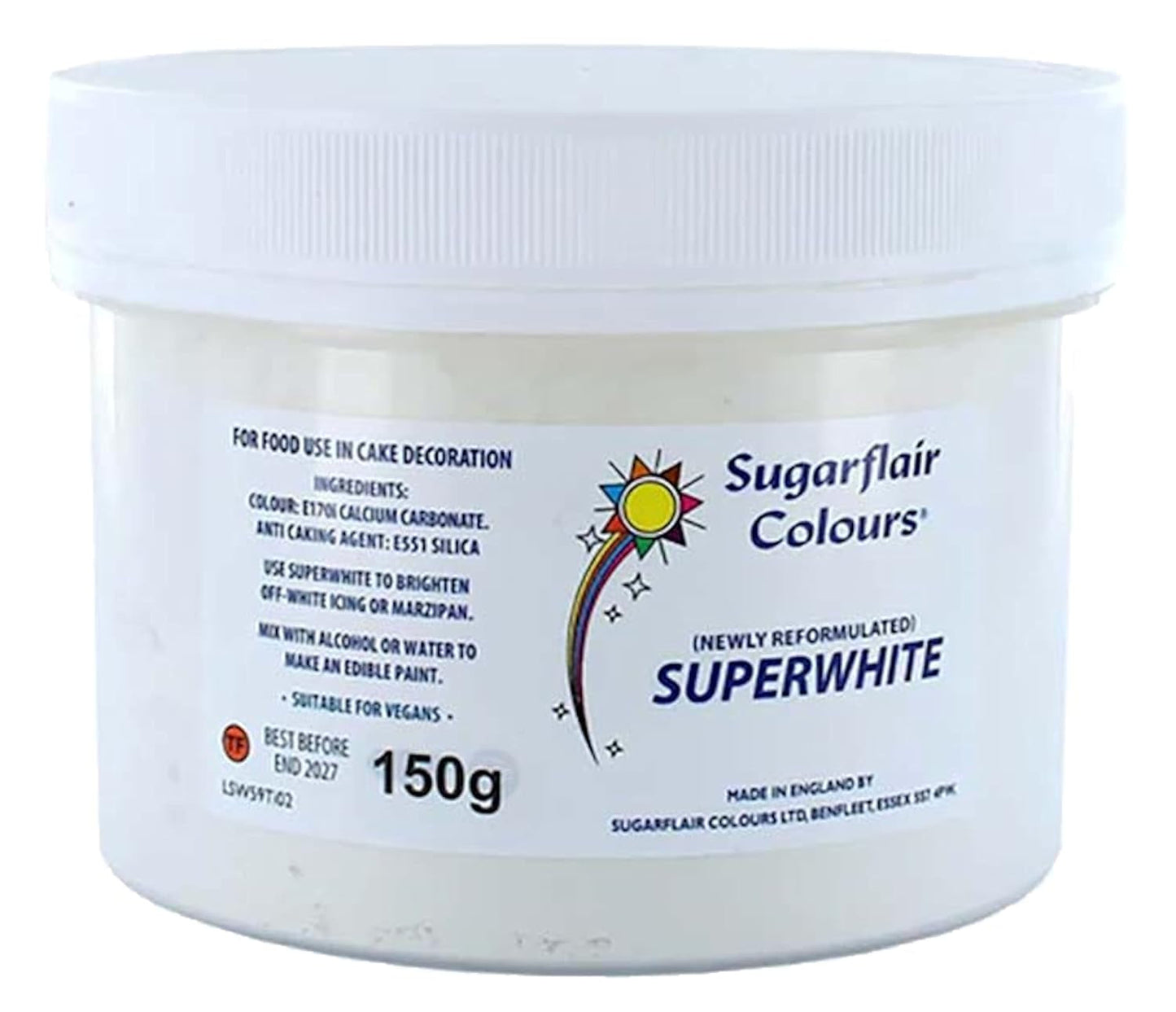 Sugarflair Superwhite Icing Bleach, Icing Bleach für Royal Icing, extra weiße essbare Lebensmittelfarbe – 150 g