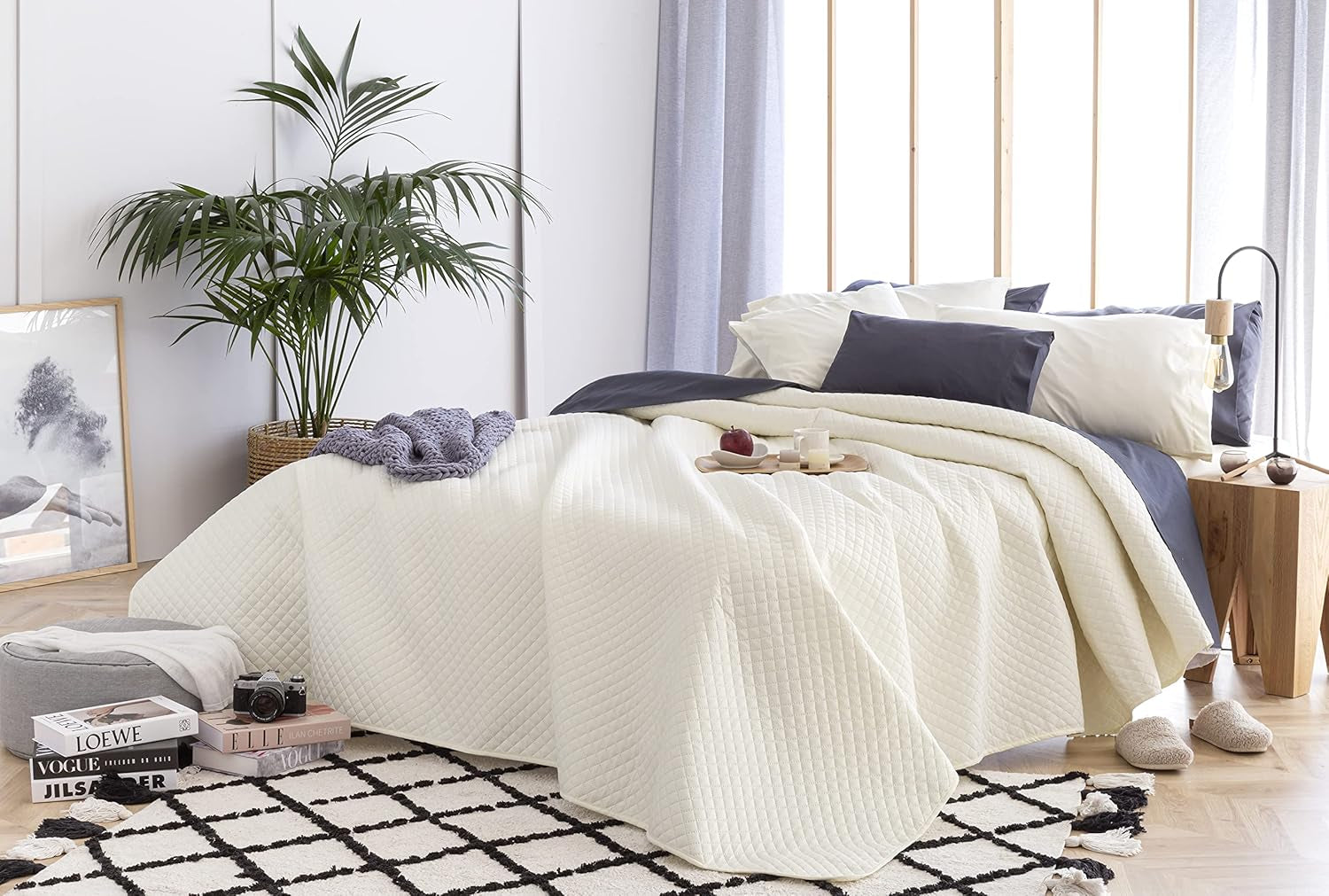 Todocama Fine Boutique Tagesdecke, Rautenmuster, Frühling, Sommer, Herbst, Winter, 100 % extra weiche Mikrofaser, multifunktionale Tagesdecke, 105–200 x 260 cm, Beige