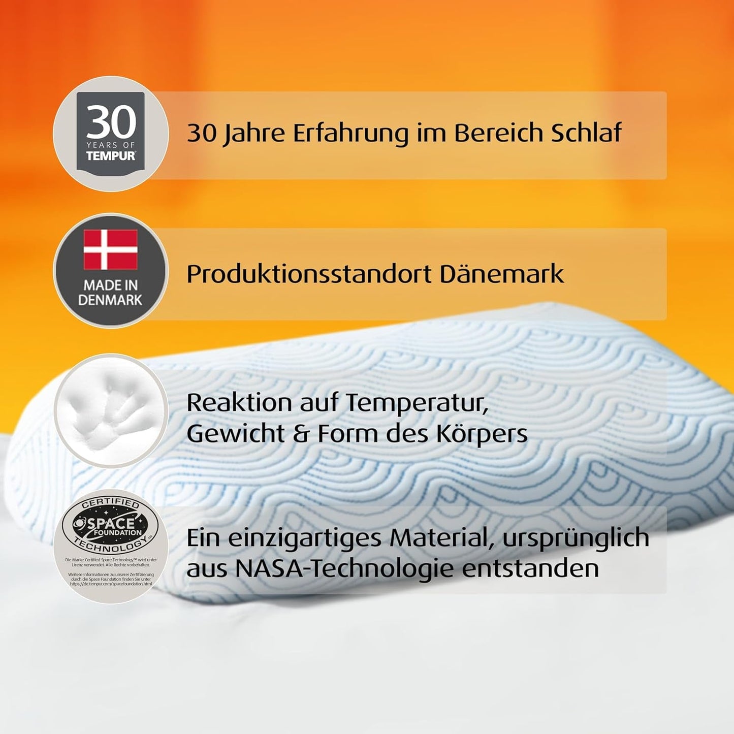 TEMPUR EASE Memory Foam-Schlafkissen, ergonomisches Nackenstützkissen für jede Schlafposition, fester Halt, 50 x 31 x 10/5 cm, weiß Naty Shop Standardkissen