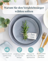 Keramikgeschirrset für 6 Personen, Hygge, 24-teilig. TESTSIEGER Verträumtes skandinavisches Steingut-Geschirr-Set mit Schüssel und Teller für 6 Pure Living-Geschirrsets in Graublau