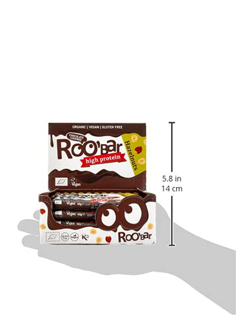 Proteinreiche, mit Schokolade glasierte Haselnussriegel – 100 % biologisch, vegan, Fruchtriegel, frei von Milchprodukten, glutenfrei, frei von raffiniertem Zucker – 16 Riegel x 40 g