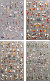 JMEOWIO 3D Nagelsticker Blumen Nail Art Sticker Selbstklebend Nagelaufkleber 5D Stereoskopisch Herbst Blumen Dekoration Nageldesign Zubehör 4 Blatt