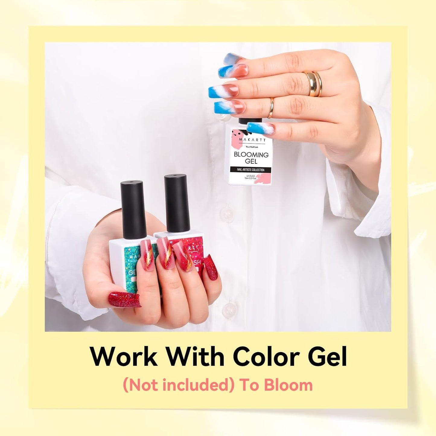 Makartt Blooming Gel-Nagellack – 15 ml Blooming Gel-Nagellack-Verlängerung mit Marmorfarbe, Gelfarbe, DIY-Maniküre-Nageldesigns, Blumen, Tiere, Aquarell, magisches Maniküre-Set