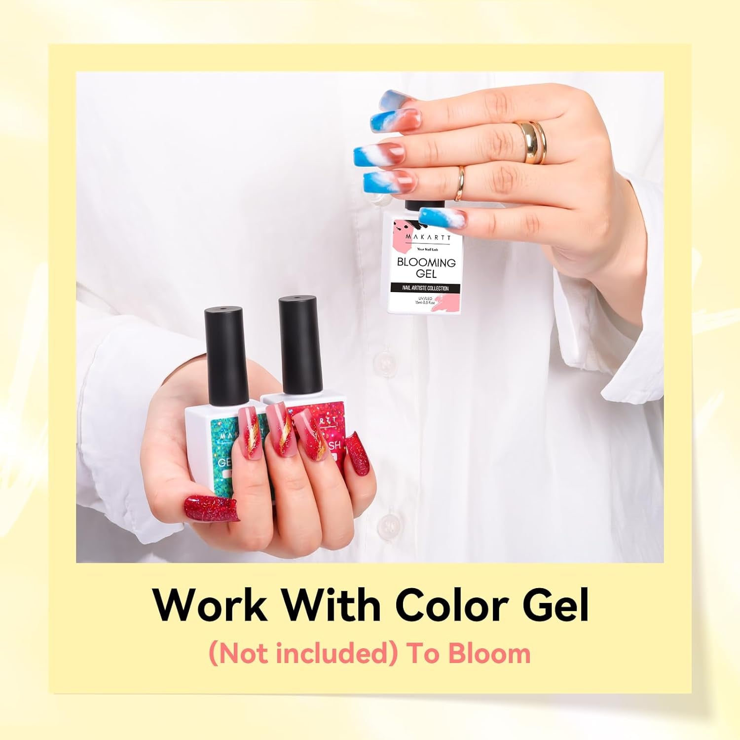 Makartt Blooming Gel-Nagellack – 15 ml Blooming Gel-Nagellack-Verlängerung mit Marmorfarbe, Gelfarbe, DIY-Maniküre-Nageldesigns, Blumen, Tiere, Aquarell, magisches Maniküre-Set