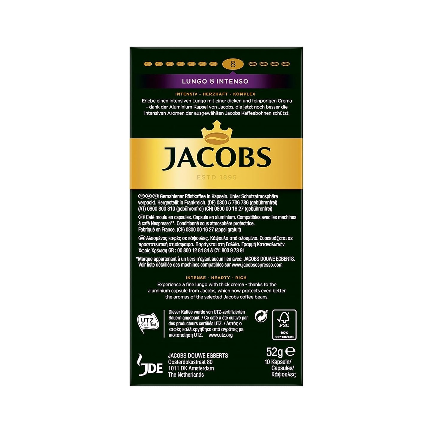Jacobs Kapseln Lungo Intenso, Intensität 8 & Kapseln Espresso Intenso, Intensität 10.100 Nespresso®* kompatible Kaffeekapseln, 10er Pack, 10 x 10 Getränke
