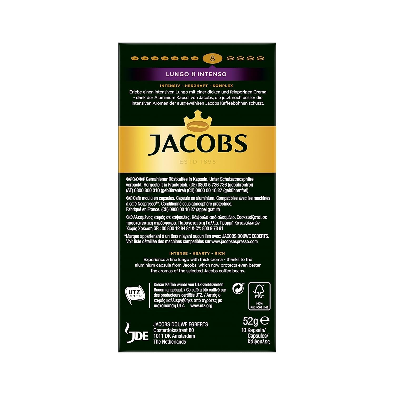 Jacobs Kapseln Lungo Intenso, Intensität 8 & Kapseln Espresso Intenso, Intensität 10.100 Nespresso®* kompatible Kaffeekapseln, 10er Pack, 10 x 10 Getränke