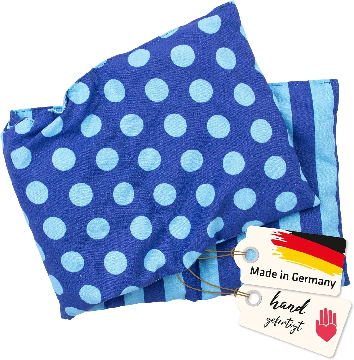 Kirschkernkissen mikrowellen- und ofenfest - Blau mit Streifen und Punkten I Handgefertigt I Hergestellt in Deutschland I Ca. 20 x 60 cm I Öko-Tex-Baumwolle I Nackenkissen Zervikale orthopädische Kissen Naty Shop Standardtitel