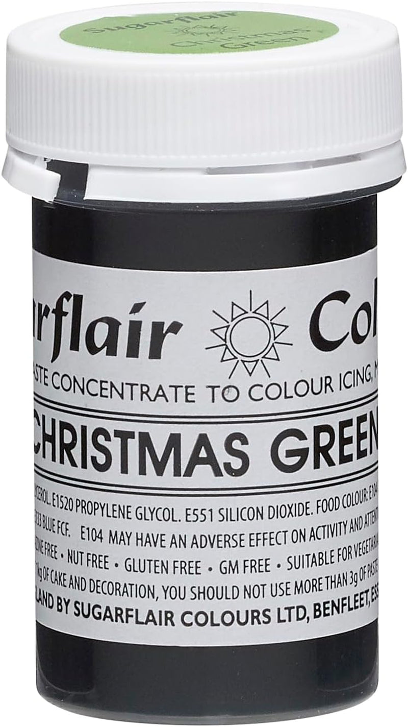 Sugarflair Pasta-Lebensmittelfarbe, Weihnachtsgrün, Pasta-Lebensmittelfarbe, Fondant und Marzipan, konzentrierte Spektralfarben – 25 g