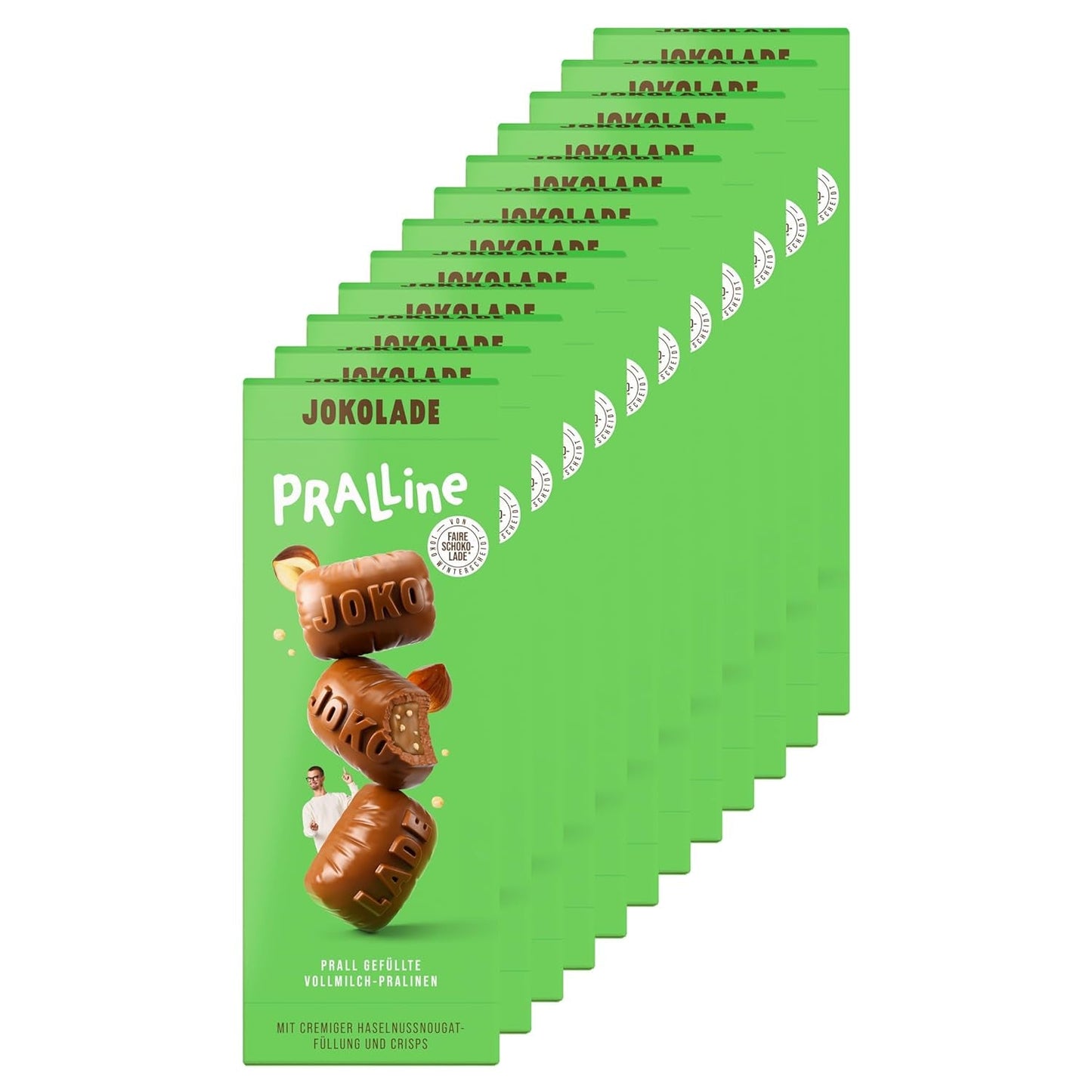 JOKOLADE PRALLINE Vorteilspack 12 x 80g | Großzügige Füllung mit Haselnuss-Nougat-Creme und Chips | Faire Schokolade von Joko Winterscheidt