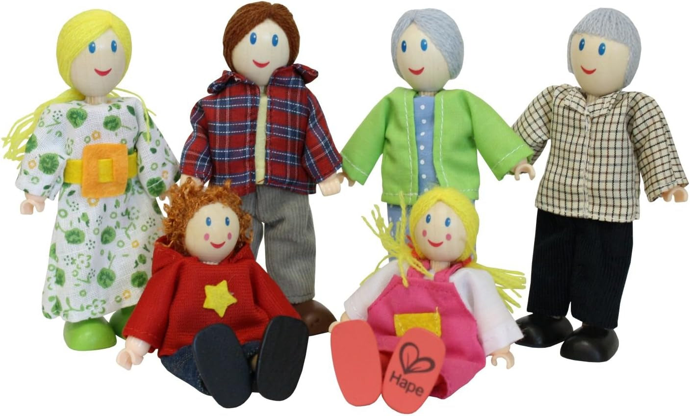 Hape E3401 Vier-Jahreszeiten-Haus, möbliert und E3500 – Puppenfamilie, helle Haut