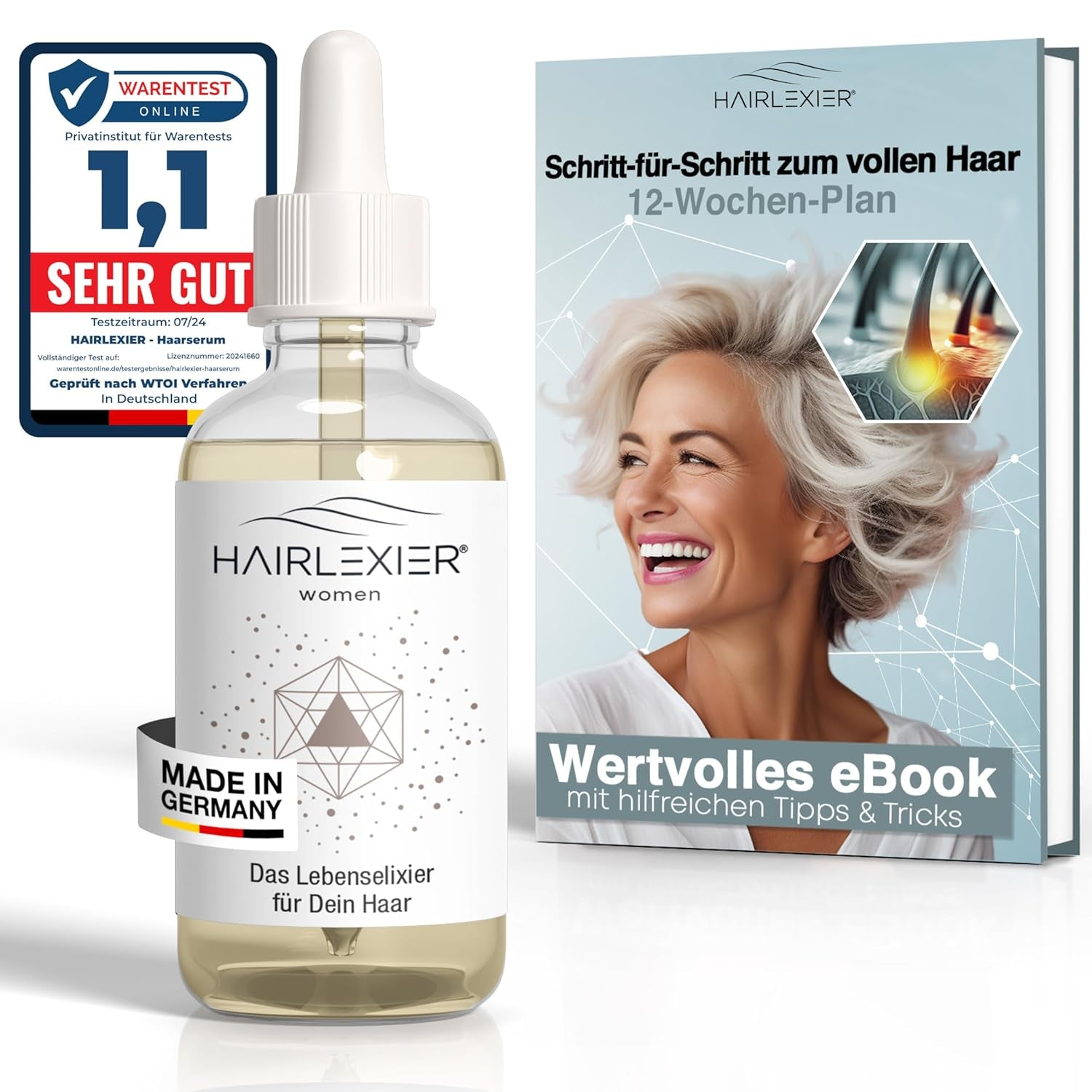 Hairlexier Haarwuchsmittel für Frauen – Rosmarin-Haaröl, Rizinusöl-Haaröl, Lavendelöl, natürliches Haarserum gegen diffusen Haarausfall, unterstützt das Haarwachstum, vegan & biologisch + Arbeitsbuch Haarpflege Naty Shop Women