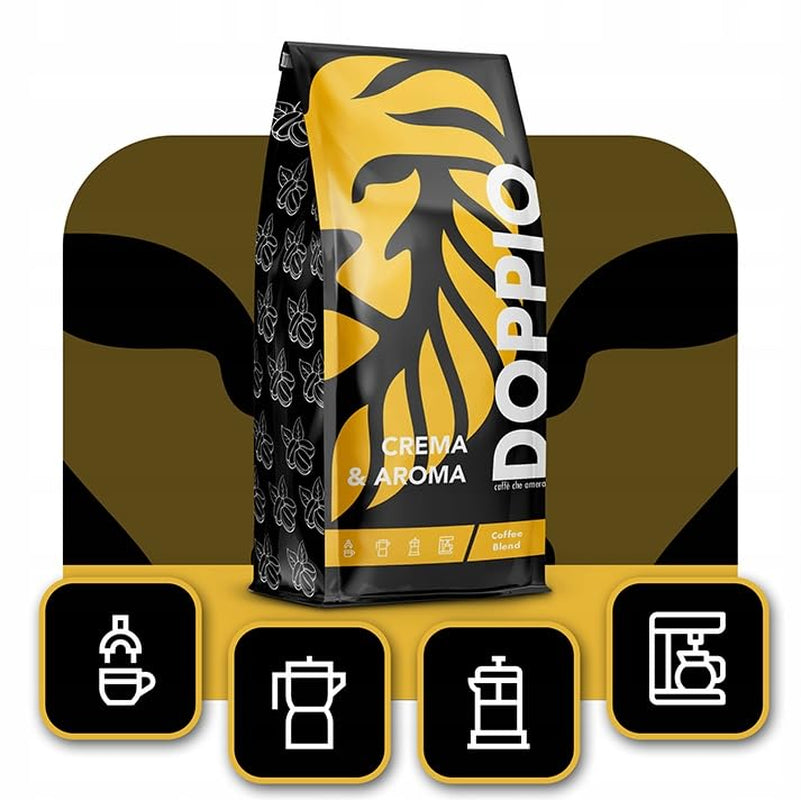 Doppio Creme & Aroma 1KG | Kaffeebohnen 80 % Arabica und 20 % Robusta | mit Noten von Kakao, Nüssen und Karamell | Frisch und mittelstark geröstet, geringer Säuregehalt | für Espresso | Blauer Orca-Kaffee