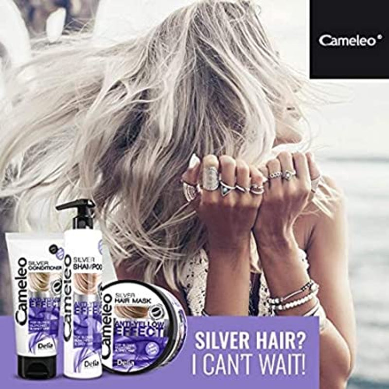 Cameleo – Silber-Tönungsmaske – kein Gelbeffekt – violette Behandlung und Farbschutz für blondes, graues und weißes Haar – Platintöne – UV-Schutz – frei von Parabenen – 200 ml Naty Shop Haarmaske