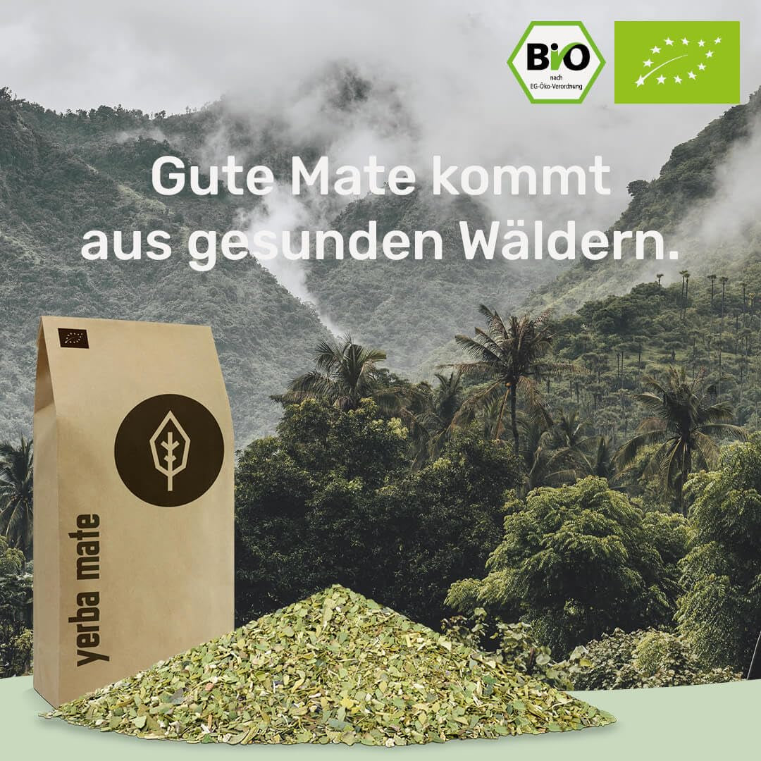 BIO Yerba Mate Tee 1 kg ● Original ● Reif ● Ungeröstet ● Luftgetrocknet ● Rauchfrei ● Plastikfrei ● Fair Trade ● Mate-Tees aus Mate-Blättern, Mate-Stücken und Mate-Blatt-Pulver ● DE-ÖKO-006