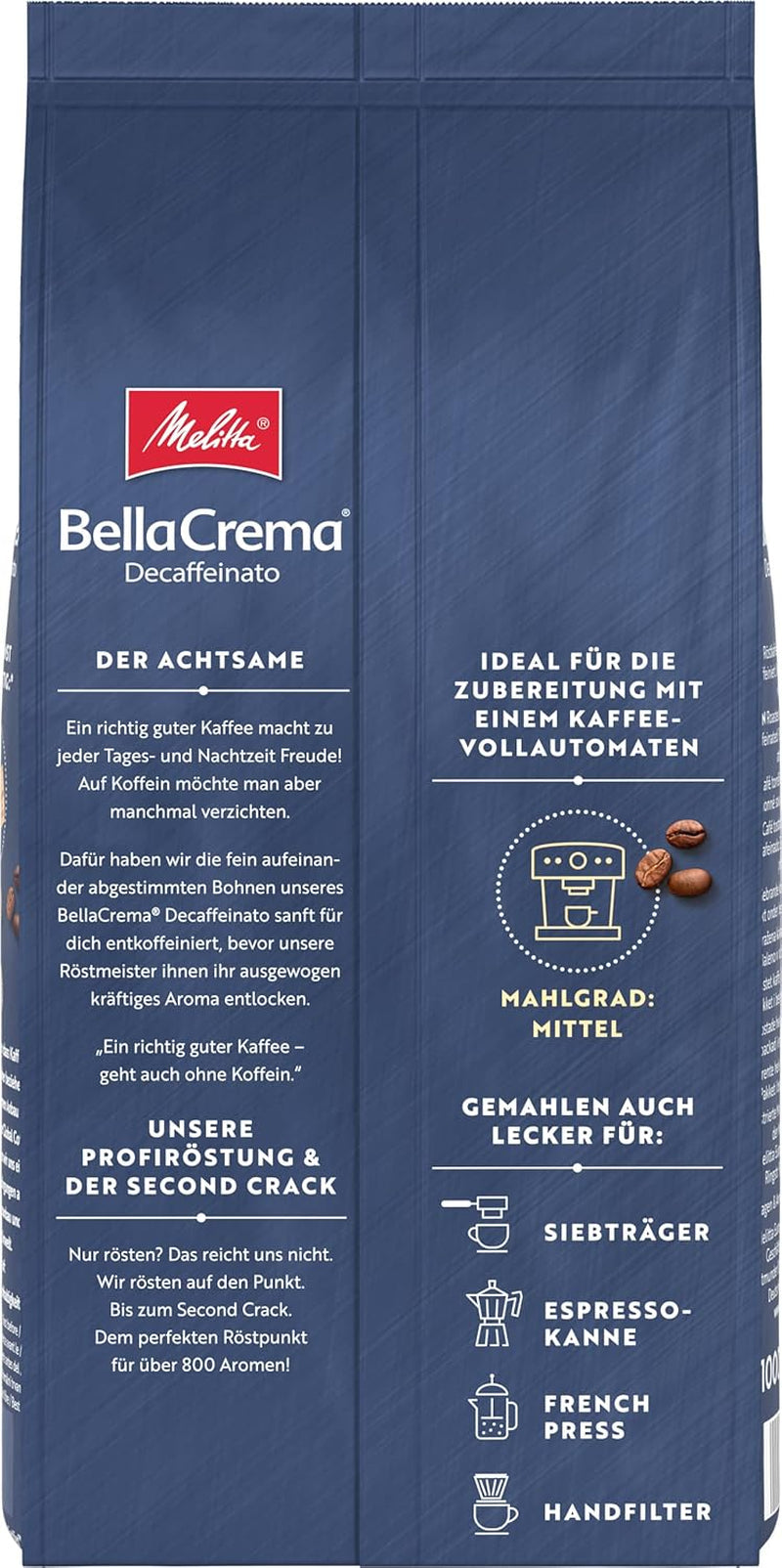 Melitta BellaCrema La Crema Kaffeebohnen 1 kg und BellaCrema Decaffeinato entkoffeinierte Kaffeebohnen 1 kg