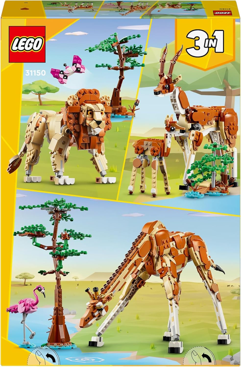 LEGO Creator 3In1 Tiersafari, Kreativset mit Tierfiguren, 3 Baumöglichkeiten: Spielzeuggiraffe, Gazelle und Löwe, Spielzeugtiere für Mädchen und Jungen, Naturgeschenk für Kinder ab 9 Jahren 31150 Bausets Beuche den LEGO-Store
