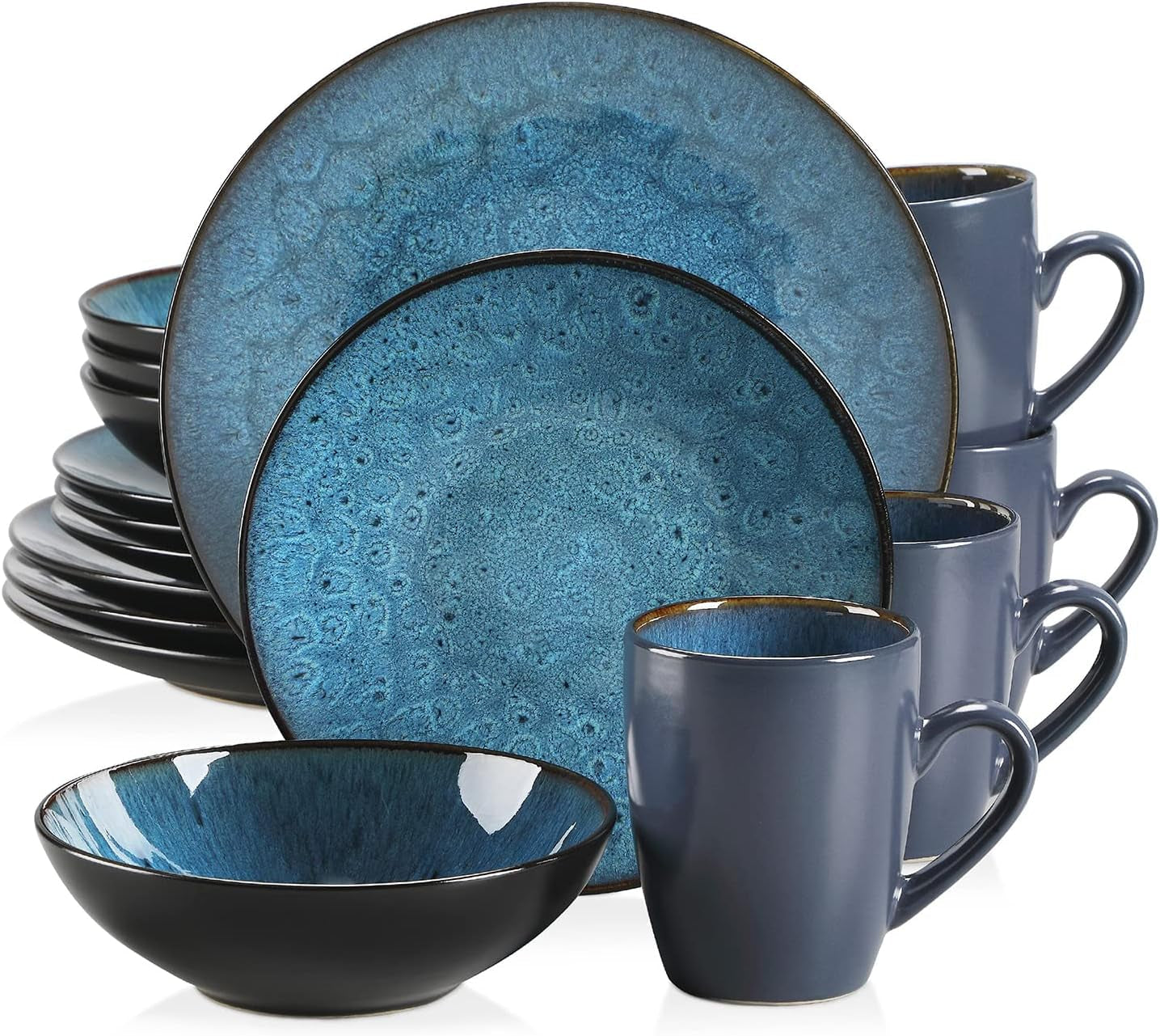 4-Personen-Geschirrset Vancasso BUBBLE 16-teiliges Steinzeug-Kombinationsset im Vintage-Stil. Es enthält Schüsseln, Kaffeetassen, Dessertteller und Teller für 4/8/12