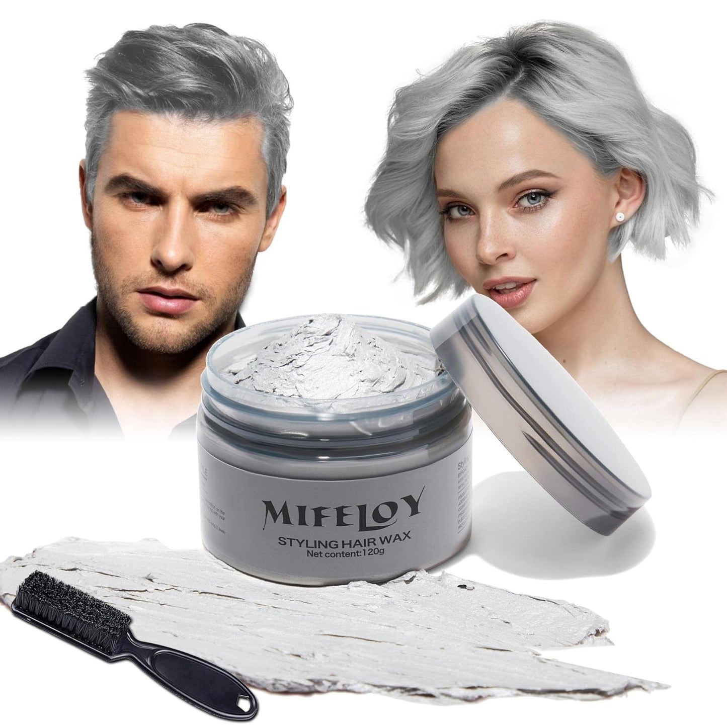 4,23 Unzen Lila Haartönung Temporäre Haarfarbe mit Pinseln, Männer Frauen Styling Haartönung Wachs, Sofortige Haarcreme Schlamm Natürliche Frisur Pomade, DIY Cosplay Halloween Haarwachs Haarfärbemittel Naty Shop Grau