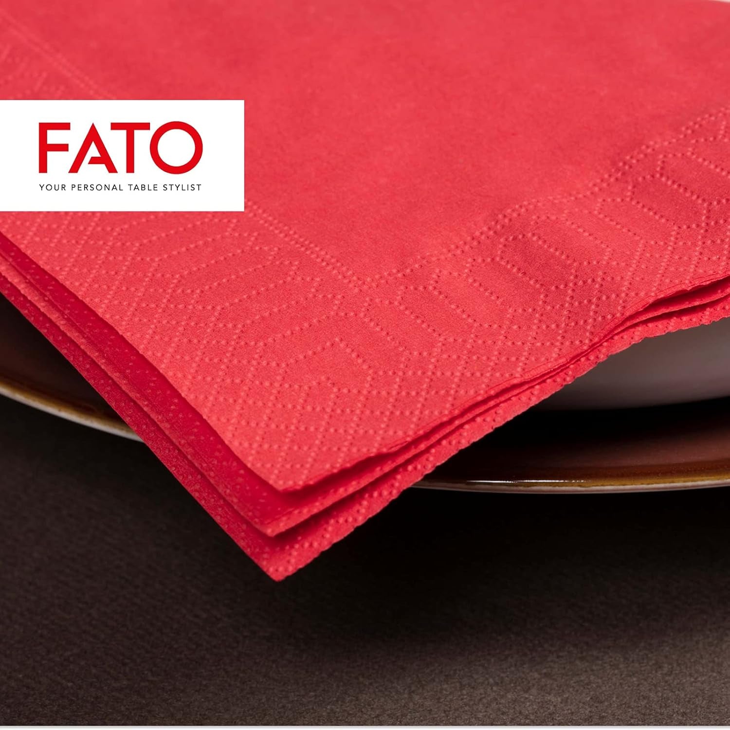 - Einweg-Papierservietten, ideal für Vorspeisen und Cocktails, Packung mit 100 Servietten, Größe 24 x 24, 4-fach gefaltet, 2 Schichten, rote Farbe, 100 % reines Zellulosepapier, FSC-zertifiziert