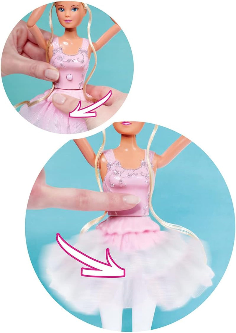 Simba 105733603 - Steffi Love Dancing Ballerina, Steffi als Ballerina-Puppe mit Tierfreund und drehbarem Rock, Spielpuppe 29 cm, ab 3 Jahren