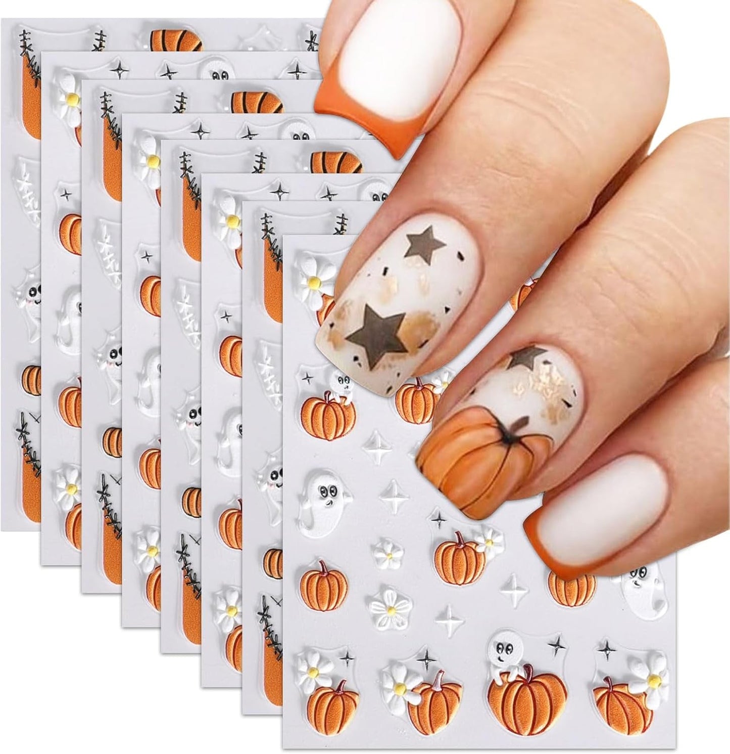 Nagelsticker Halloween, 8 Blätter Halloween Nagelsticker, Kürbis Nail Sticker, Nail Art, Nagel Charms, Nagel Zubehör, Nageldesign, Weihnachten (Typ A)