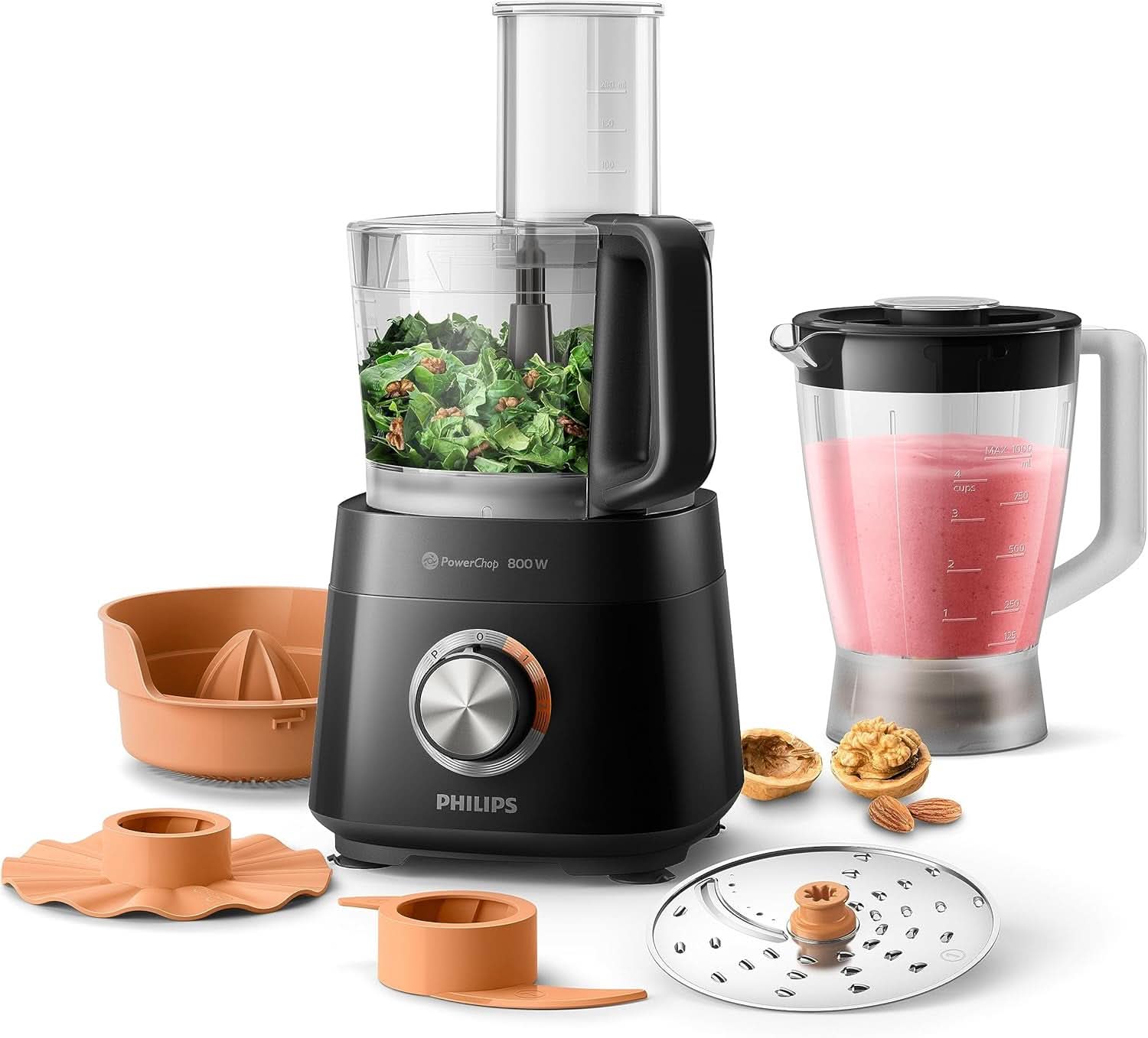 Philips Kompakte Küchenmaschine – 850 W, 31 Funktionen, 2,1-Liter-Behälter, Powerchop, Edelstahlklinge (HR7530/10) Kitchen Naty Shop 800 Watt, 29 Funktionen