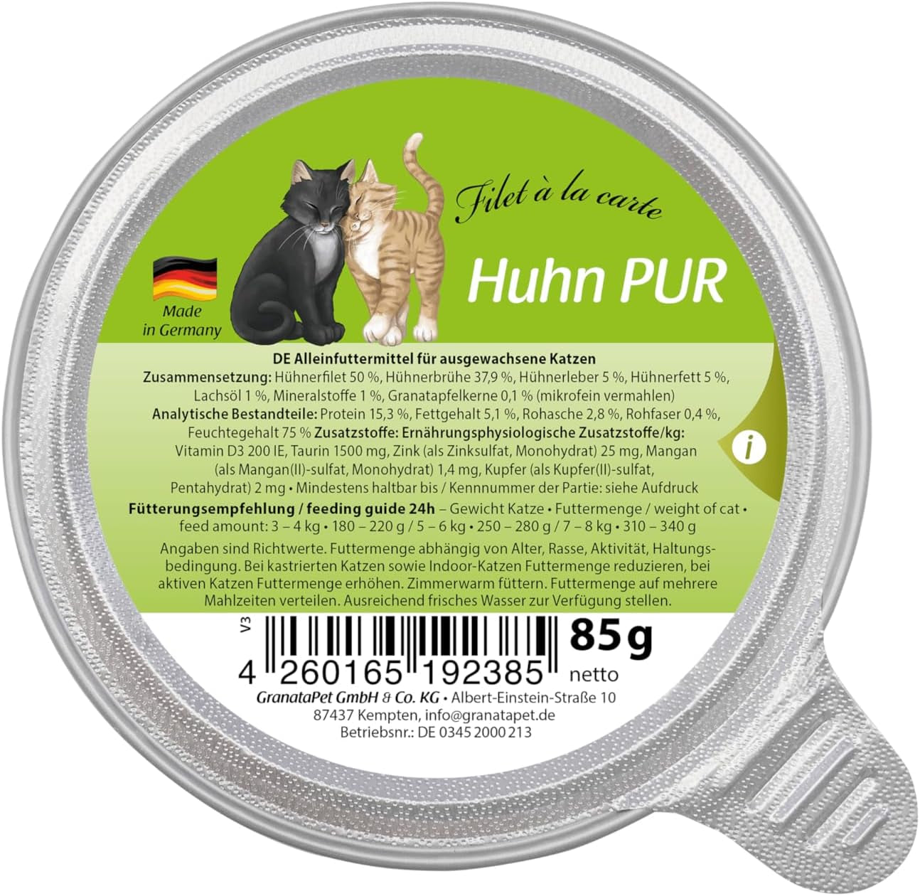 GranataPet Filet à la carte Huhn PUR, Nassfutter für Katzen, getreidefreie Filetstücke, Katzenfutter ohne Zuckerzusatz, hoher Fleischanteil, 6 x 85 g