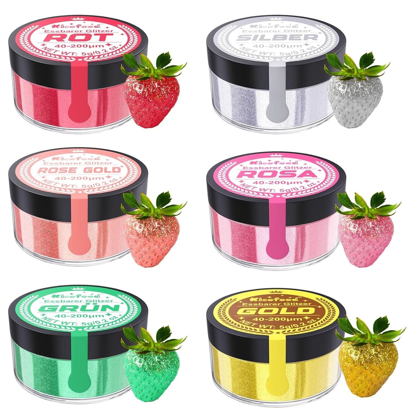 Essbarer Glitzer, Set mit 6 Farbtönen, 5 Gramm Glitter Naty Shop