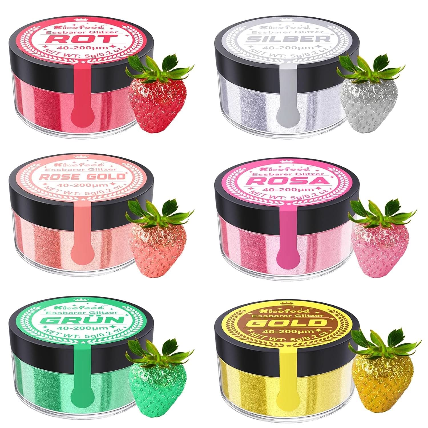 Essbarer Glitzer, Set mit 6 Farbtönen, 5 Gramm Glitter Naty Shop