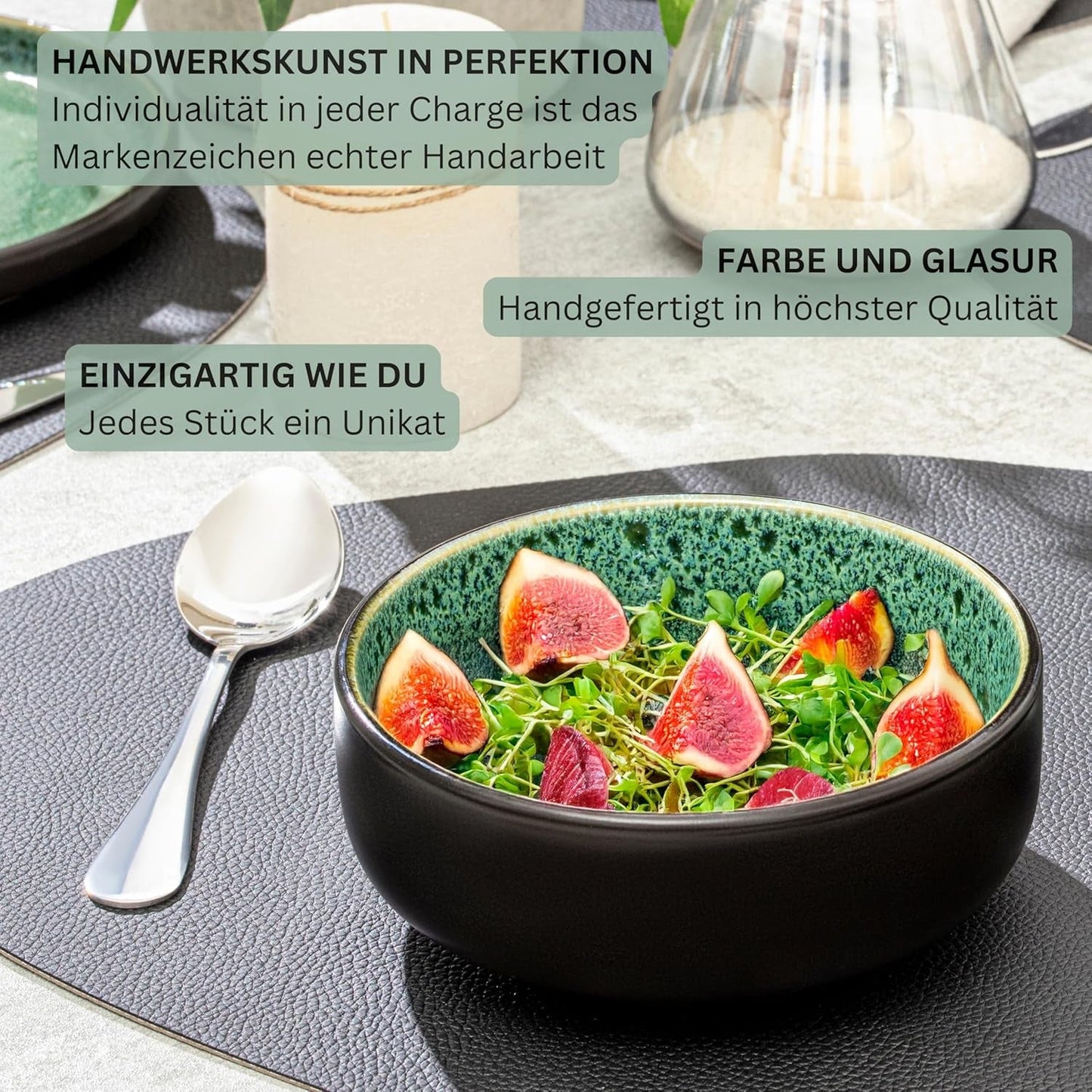 SÄNGER Greenwich | Steinzeug-Geschirrset, 18-teilig, Tellerset für 6 Personen, Geschirrset (6 Speiseteller, 6 Dessertteller, 6 Schüsseln), grün, kratzfest, Essgeschirr | DIE VALUE-KOLLEKTION