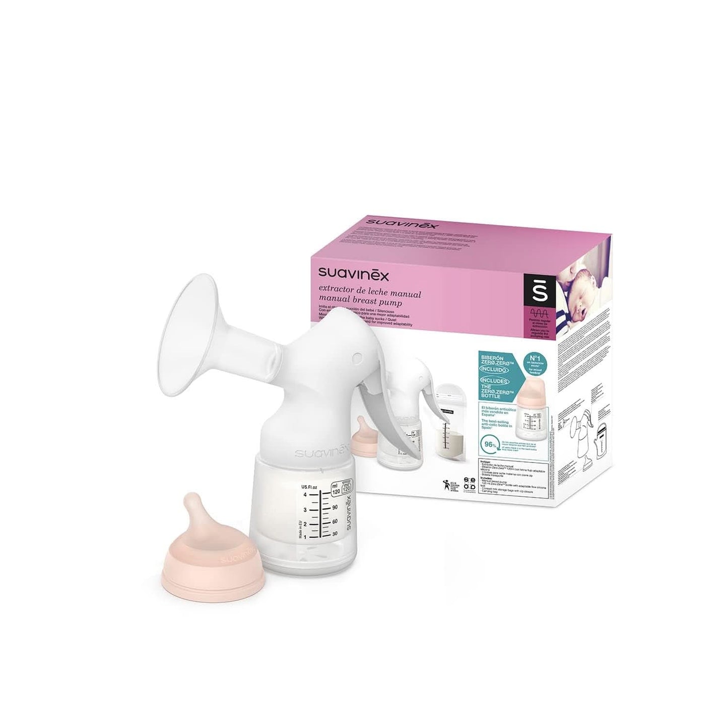 Suavinex, Muttermilchpumpe, 120 ml, mit einstellbarem Durchfluss Lebensmittel- und Stillzubehör Bebe Naty Shop