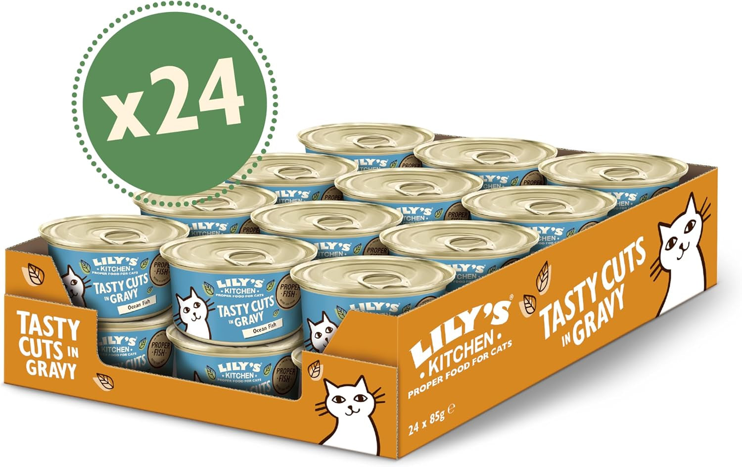 Lily's Kitchen Fish Tasty Cuts Nassfutter für Katzen – 24er-Pack (24 x 85 g). Köstliche Fischstücke in Soße für Katzen