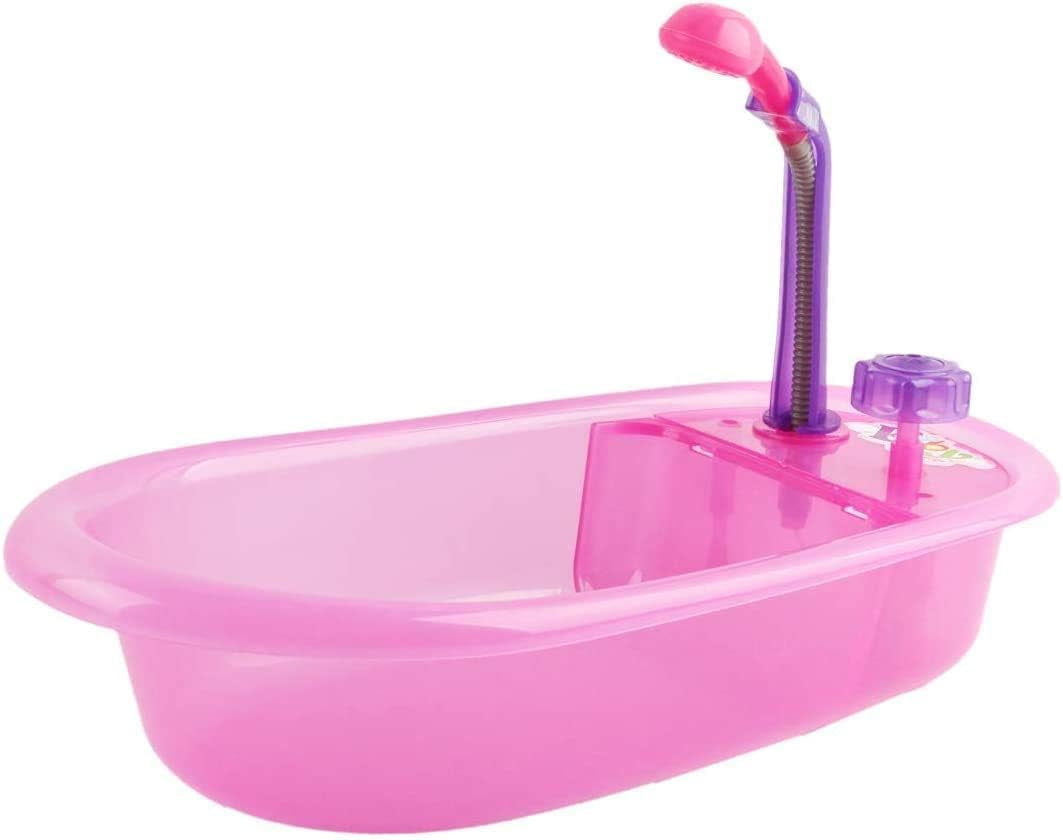 deAO Puppenbadewannen-Set, 33 cm große interaktive Puppe, Puppenbadewanne, Puppenspielset mit Schnuller, Puppenkleidung, Bademantel, Puppenwindeln, Badewanne und funktionellem Duschspray