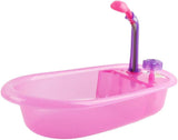 deAO Puppenbadewannen-Set, 33 cm große interaktive Puppe, Puppenbadewanne, Puppenspielset mit Schnuller, Puppenkleidung, Bademantel, Puppenwindeln, Badewanne und funktionellem Duschspray