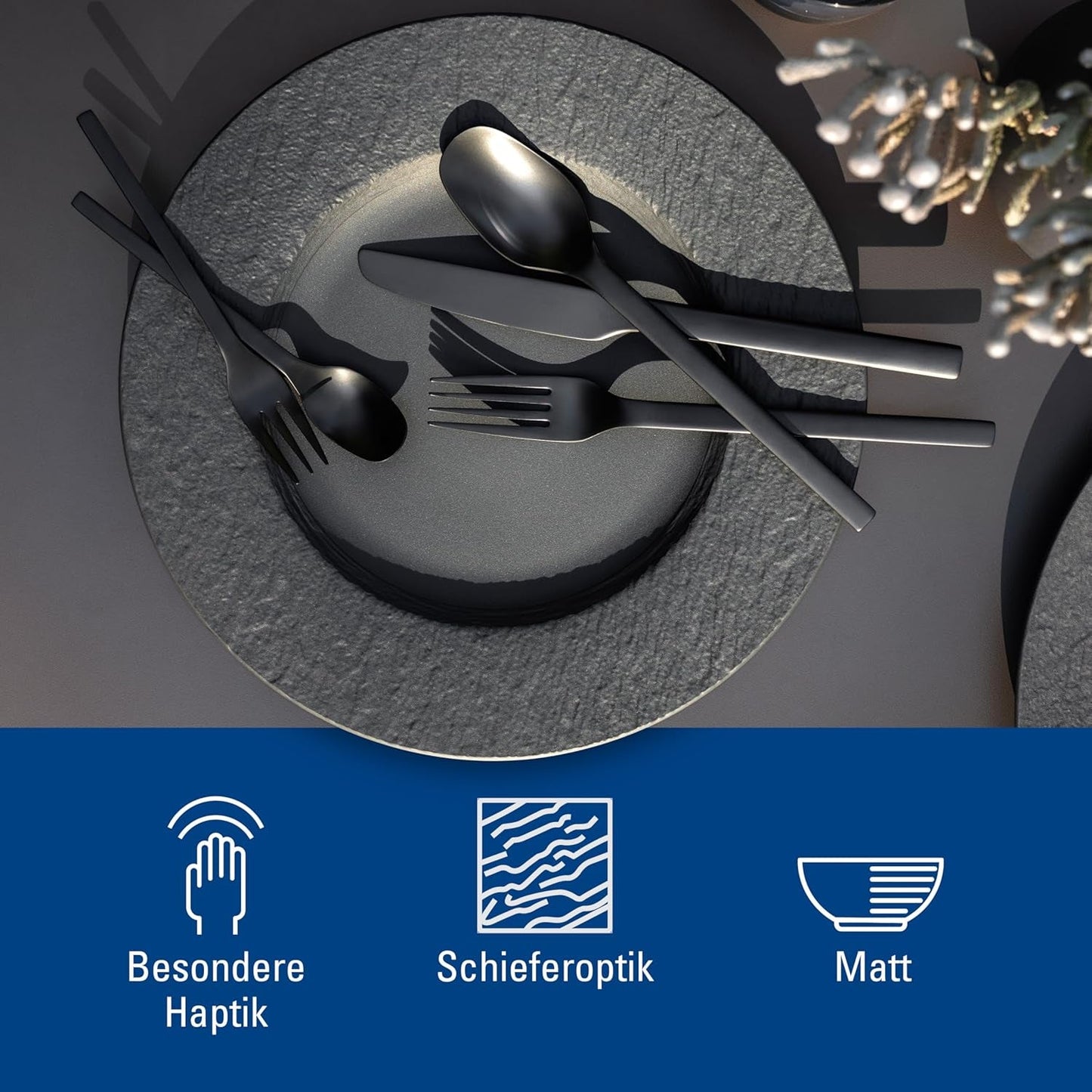 Villeroy & Boch - Manufacture Rock Tafelservice, 6-teilig, Tafelservice für 2 Personen, Premium-Porzellan, Schwarz