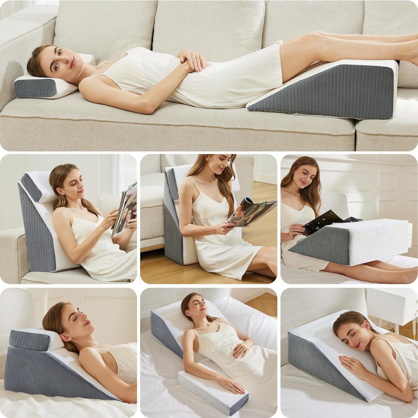 Lesekissen und Federbeinerhöhungskissen, Memory-Schaum-Kissen für Nacken, Rücken und Beine, multifunktionales abnehmbares Kissen für Bett, Sofa, Sitzen, Schlafen und Ausruhen, 58 x 55 x 28 cm