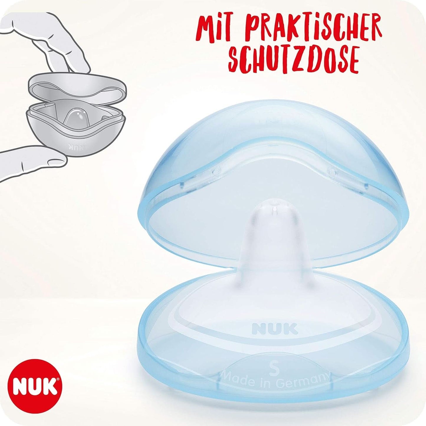 NUK Stillhütchen | Stillhütchen | Schützt vor wunden Brustwarzen | Dünnes Silikon | Größe S (16 mm) | 2 Stück Babynahrung und Stillzubehör Naty Shop