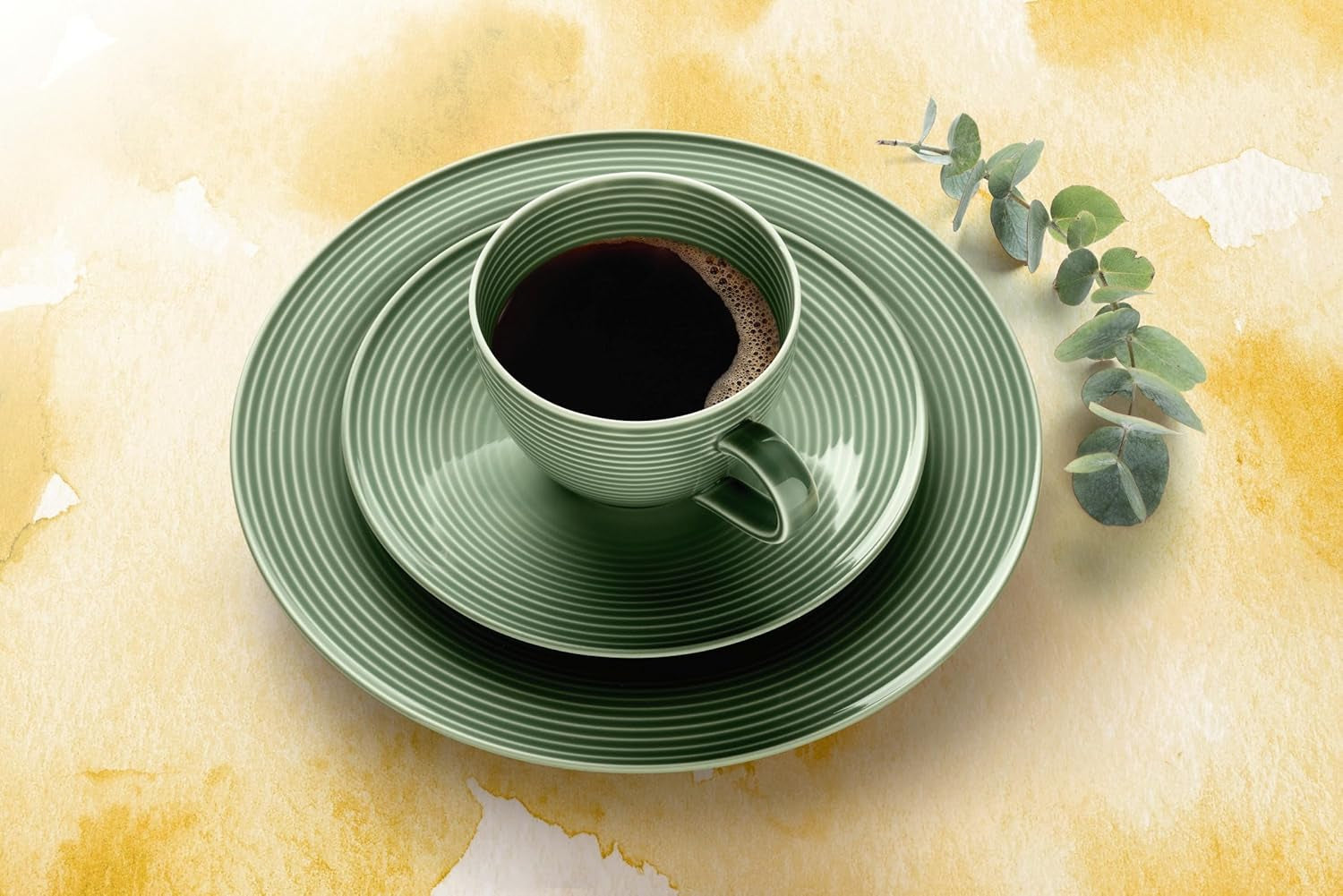 SELTMANN WEIDEN Kaffeeservice mit 18 Teilen BTR - Beat - Form: Rund mit geriffeltem Relief - moderner Stil - Salbeigrün - Farbglasur