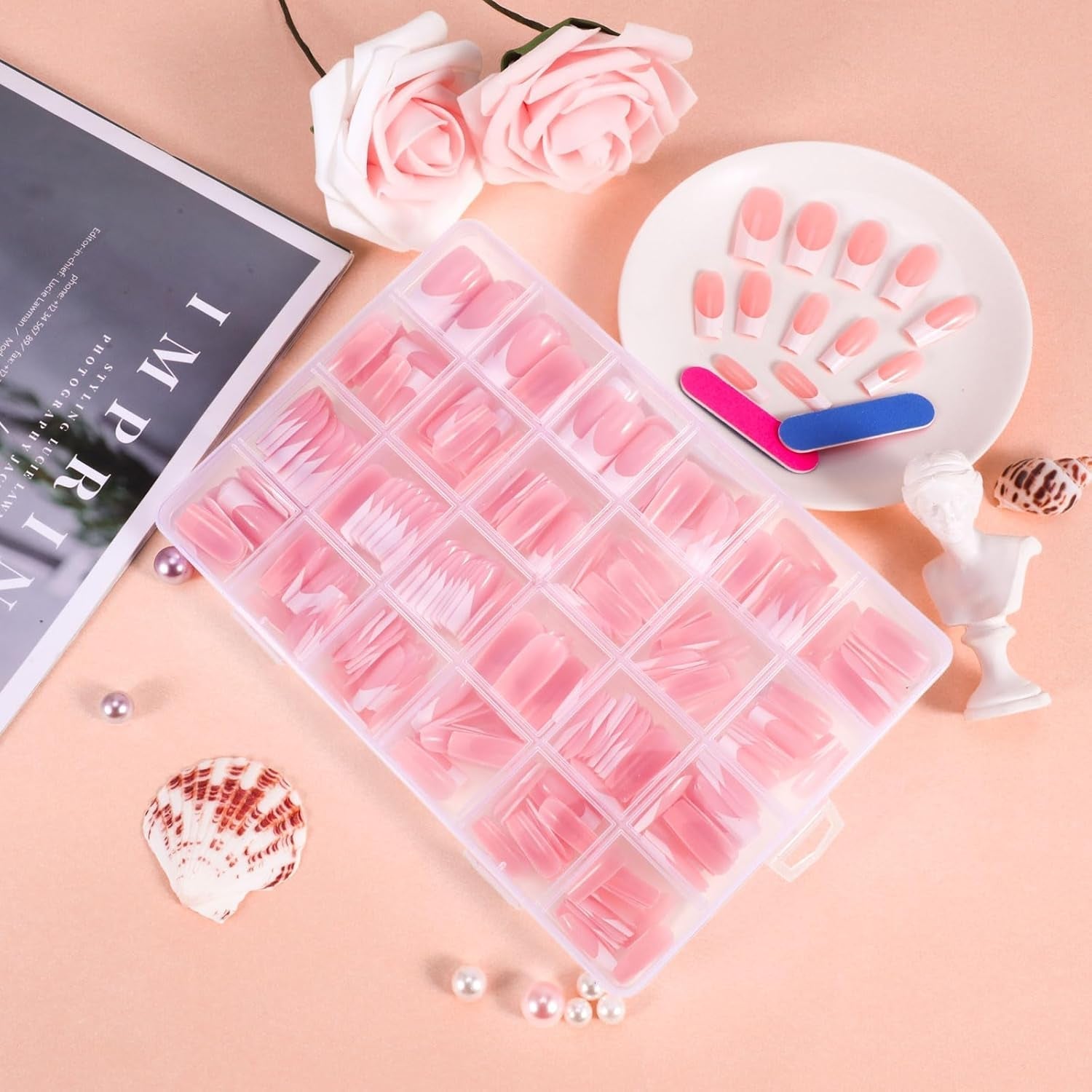 360 Stück künstliche Nägel, französische Nägel, mittelgroße rechteckige künstliche Nägel, natürliche künstliche Nägel, DIY falsche Nagelspitzen mit Nagelfeile, zum Aufdrücken künstlicher Nägel für Damen und Frauen