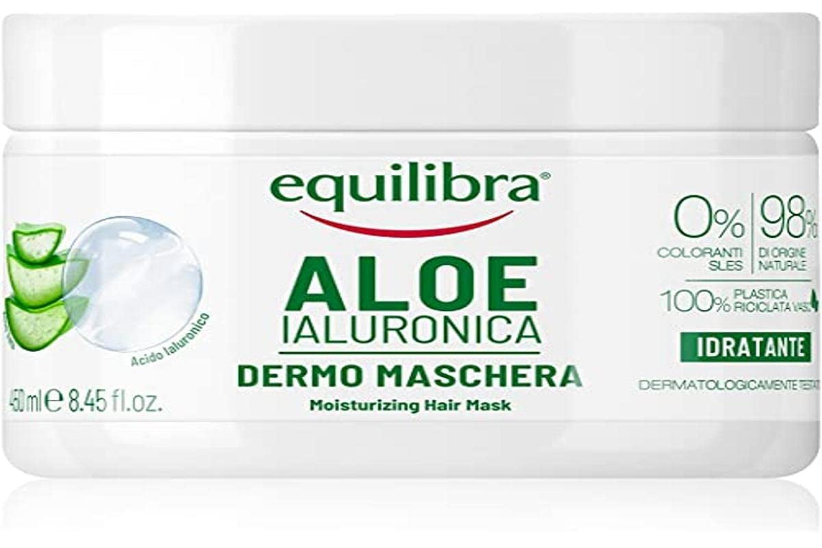equilibra Hair, Aloe Hyaluron Mask, feuchtigkeitsspendende und entwirrende Haarmaske mit Aloe Vera (20 %), Hyaluronsäure, Brennnesselextrakt, 450 ml Naty Shop Haarmaske 450 ml (1 Packung)