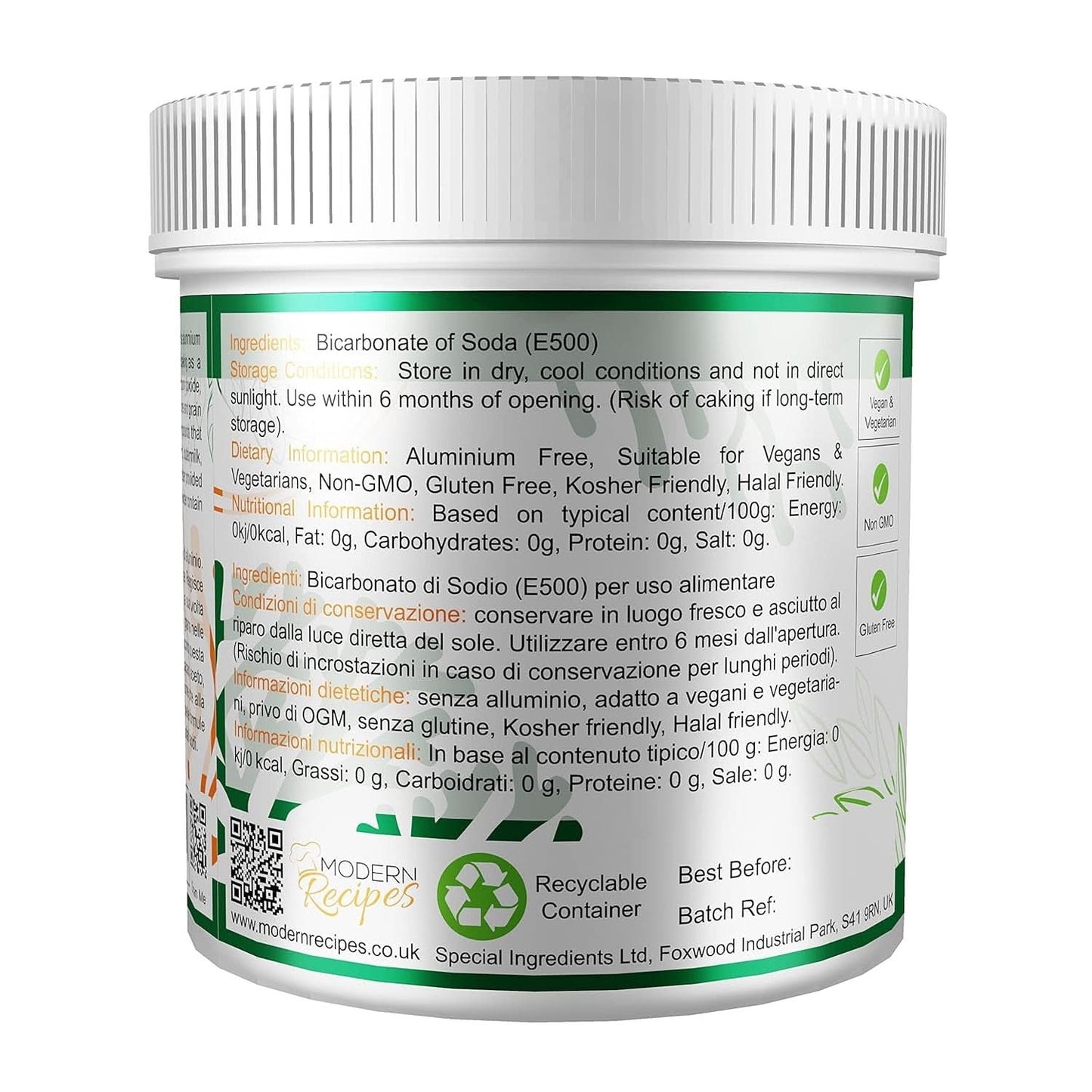 Besondere Inhaltsstoffe Natriumbikarbonat – Premium Qualität Extra Fine Powder, Vegan, Gvo-Frei, Glutenfrei – Recycelbarer Behälter Kitchen Naty Shop