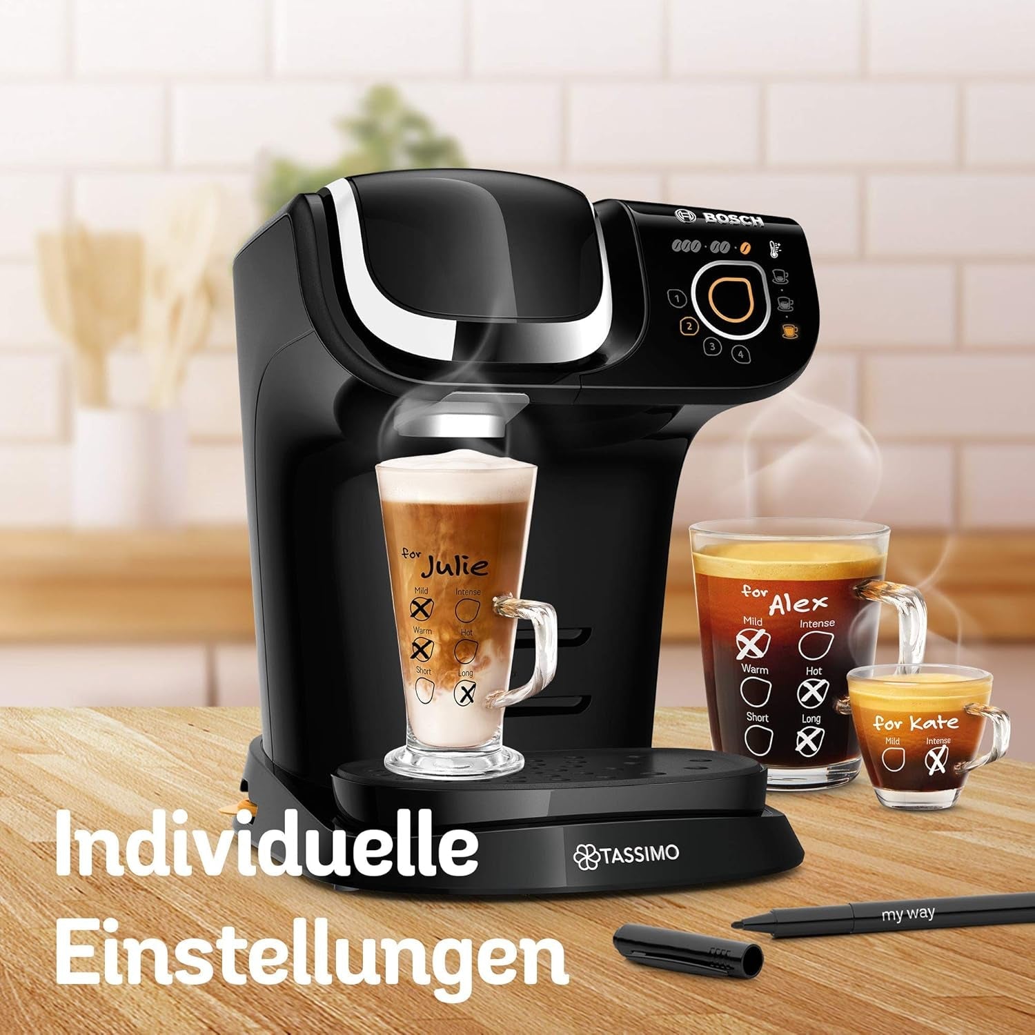 Tassimo My Way Espressomaschine mit 2 Kapseln TAS6502 mit Wasserfilter, 70+ Getränke, Getränkeanpassung, Kaffeevielfalt, einfaches Brühen, 1500 W, Schwarz