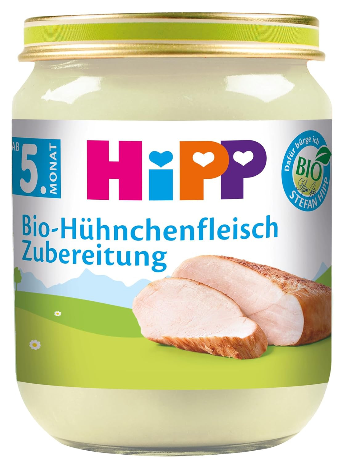 HiPP Bio-Hähnchenzubereitung (6 x 125g), mit Bio-Rapsöl, glutenfrei, ohne Salzzusatz, beste Bio-Qualität